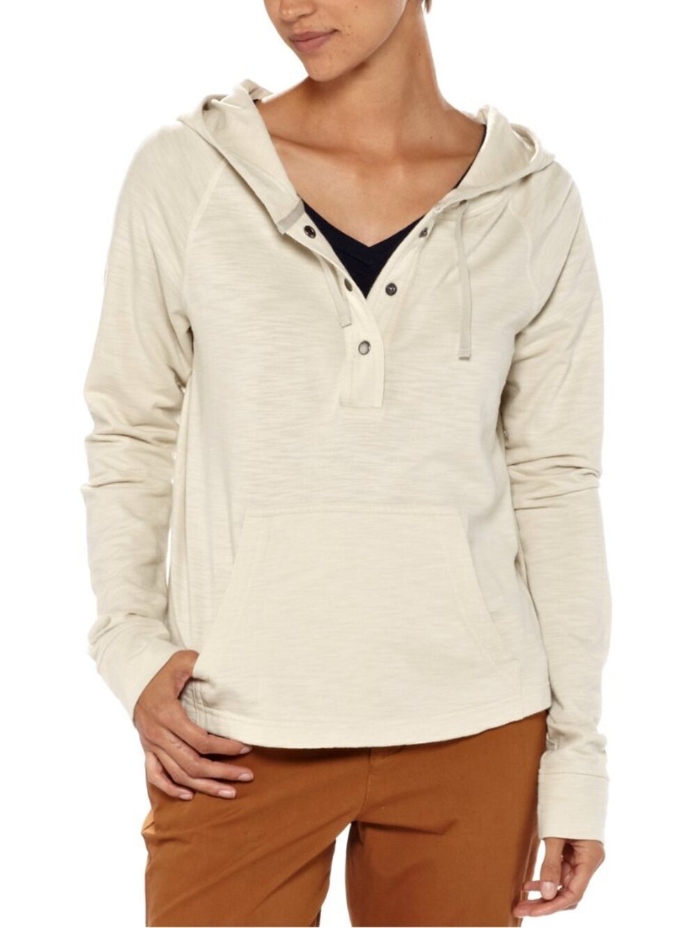 Patagonia Necessity Henley Hooded Pullover Top Light Beige Large
